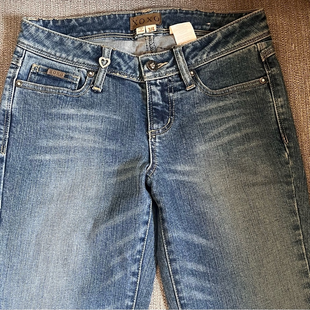 Vintage XOXO Low-rise Straight Leg Jeans with Heart Rhinestone Details